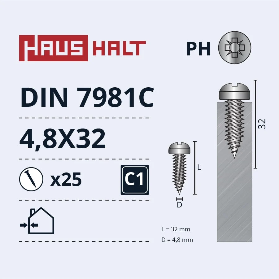 SKRŪVE PAŠGR.4.8X32 DIN7981C ZN 25GAB BL