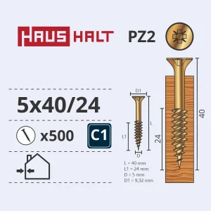 SKRŪVE KOKA 5.0X40/24 DZELT ZN (500)