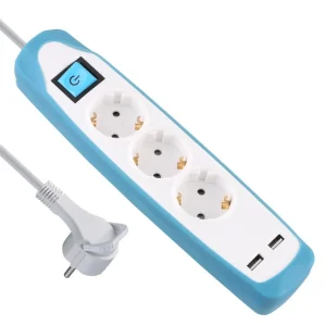 УДЛИНИТЕЛЬ 3P+2USB 2M БЕЛЫЙ/СИНИЙ
