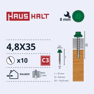 SKRŪV.PAŠ4,8X35KOKA+EPMD RAL6029 10GB BL