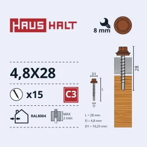 SKRŪV.PAŠ4,8X28KOKA+EPMD RAL8004 15GB BL