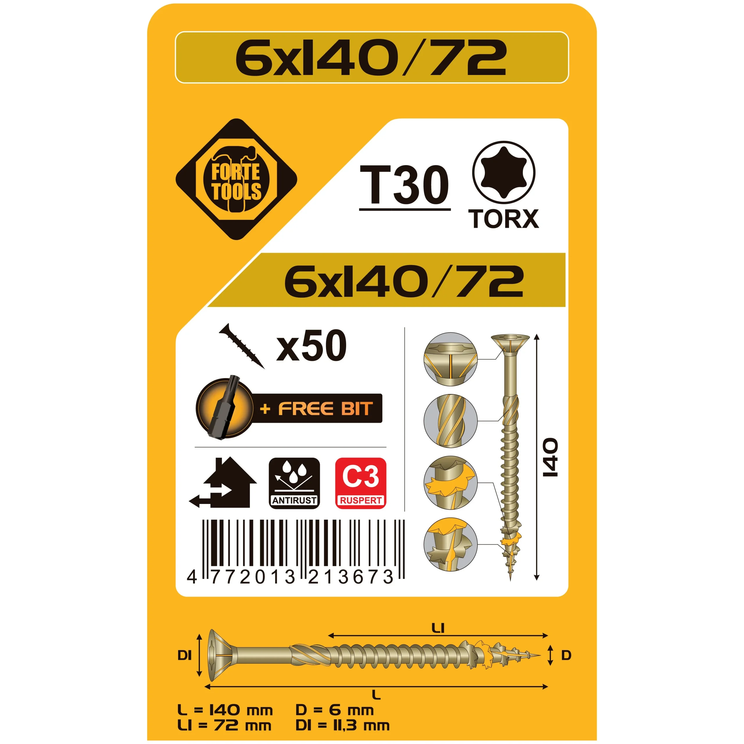 ДЕРЕВЯННЫЕ ВИНТЫ 6X140/72MMRUSPERTTX30 50ШТ.