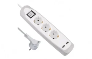 УДЛИТЕЛЬ 3P+2USB 2M БЕЛЫЙ/СЕРЫЙ