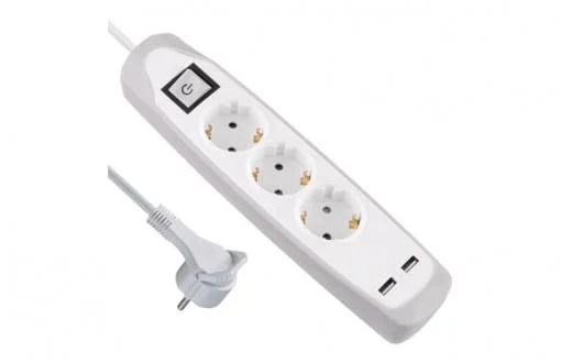 УДЛИТЕЛЬ 3P+2USB 2M БЕЛЫЙ/СЕРЫЙ