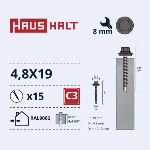 SKRŪV.PAŠ4,8X19 MET+EPDM RAL9006 15GB BL