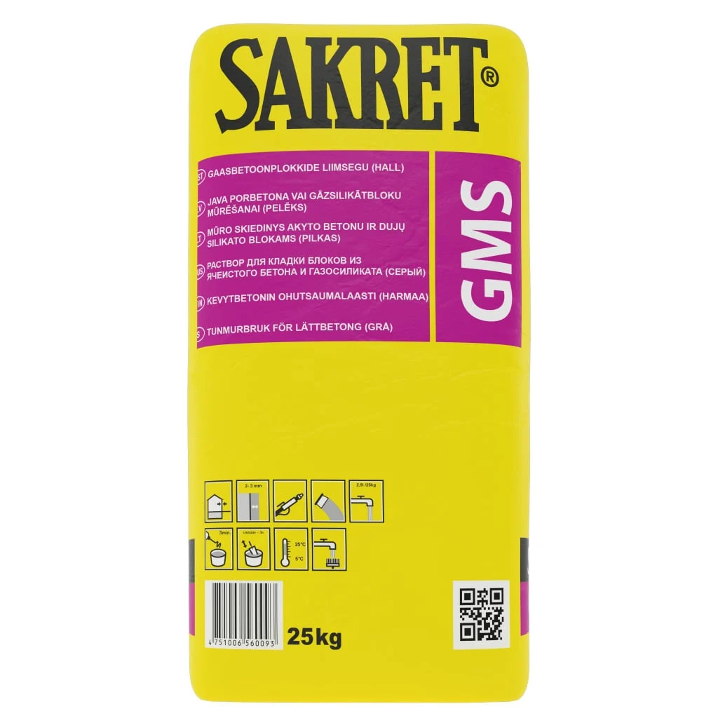 КЛЕЙ ДЛЯ ГАЗОБЕТОНА САКРЕТ GMS (СЕРЫЙ) 25КГ