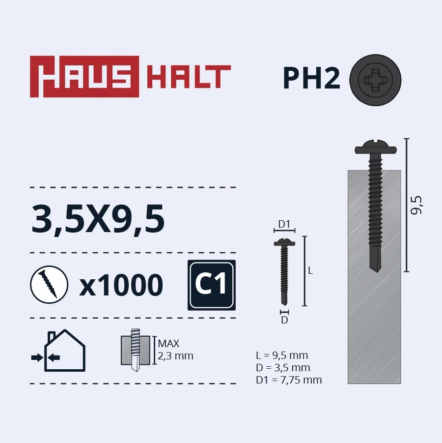 SELF-TAPPING SCREW 3.5X9.5 MET/MET (1000)