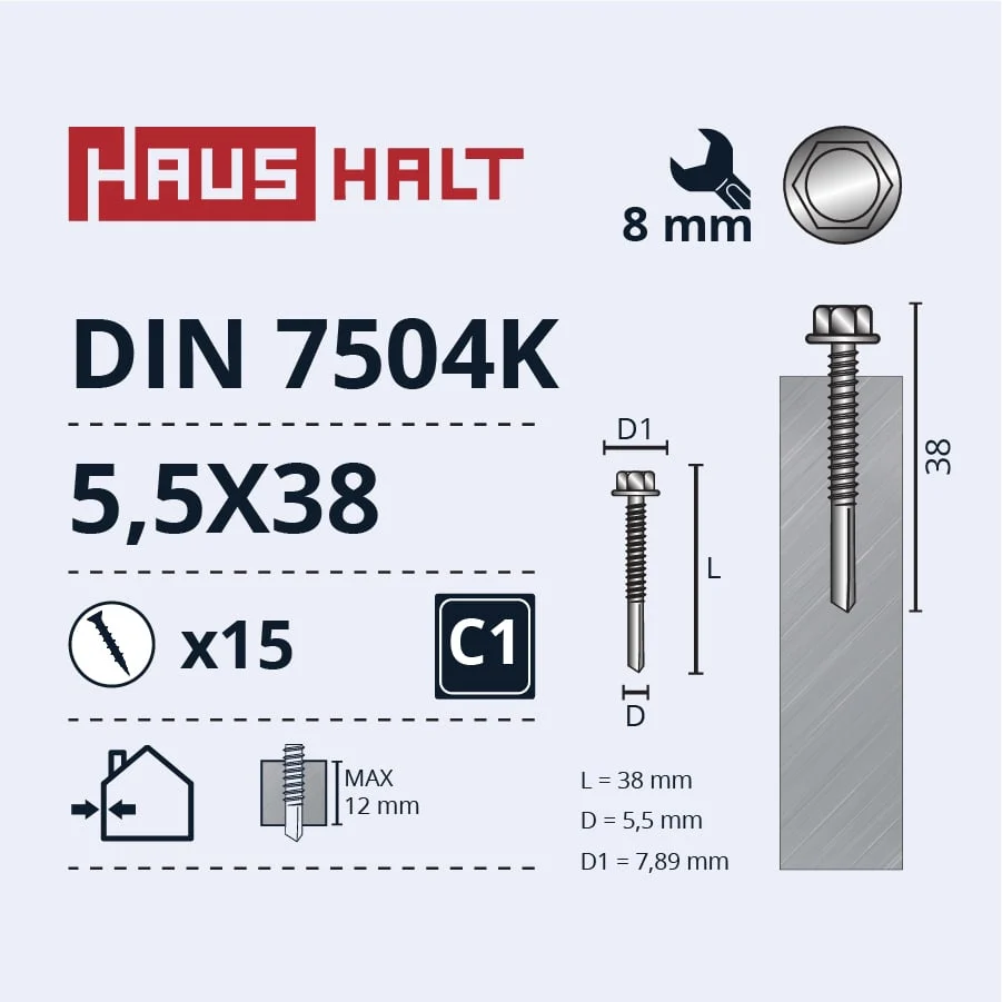 ШВ.Саморез 5,5X38 DIN7504K 12MM ЦИНК 15ШТ БЛ