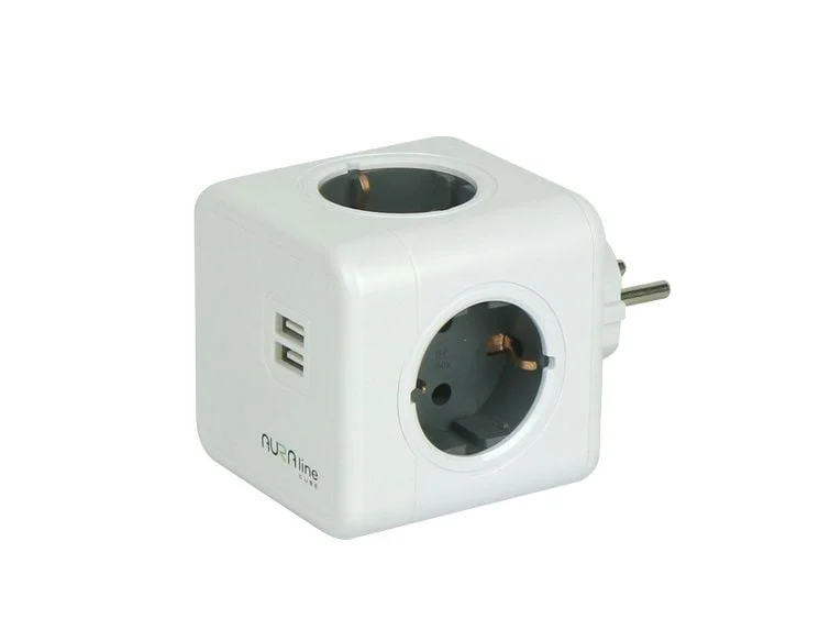 SADALĪTĀJS 4 ROZETES+2 USB AURA LINE