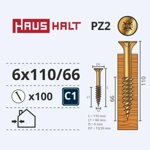 SKRŪVE KOKA 6.0X110/66 DZELT ZN (100)