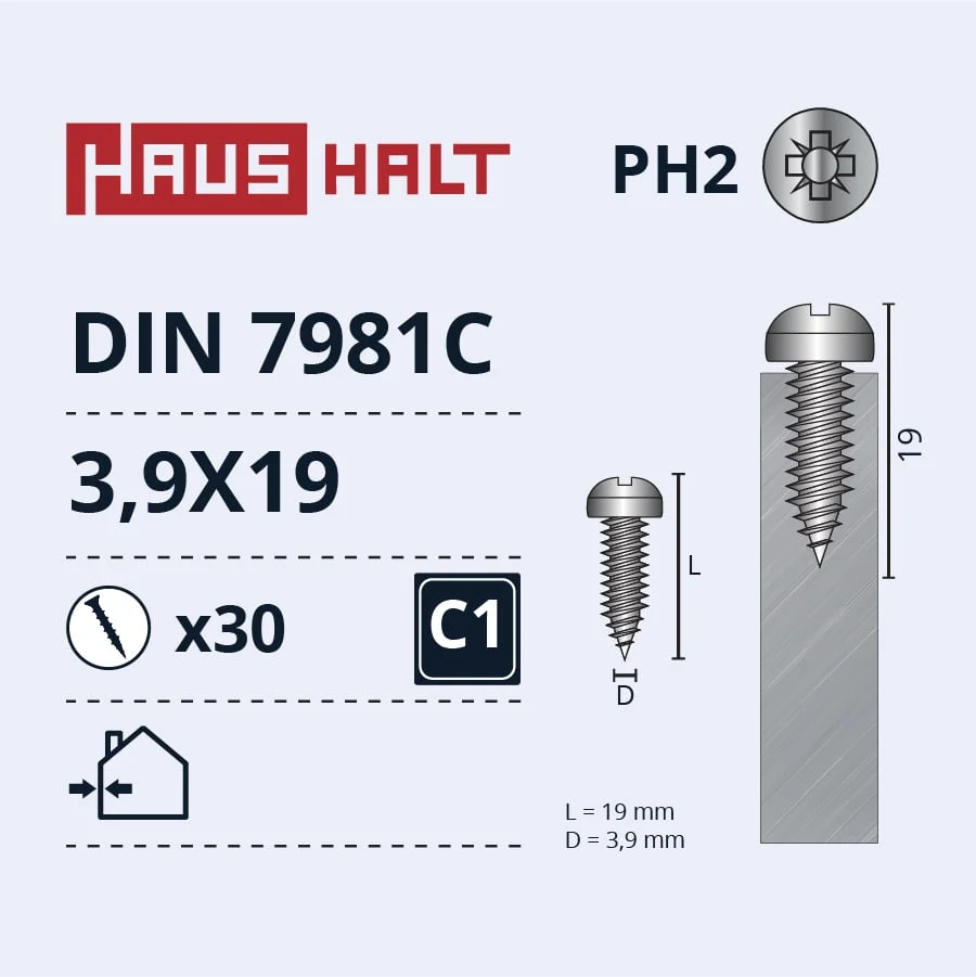 SCREW SELF-TAP.3.9X19 DIN7981C ZN 30PCS BL