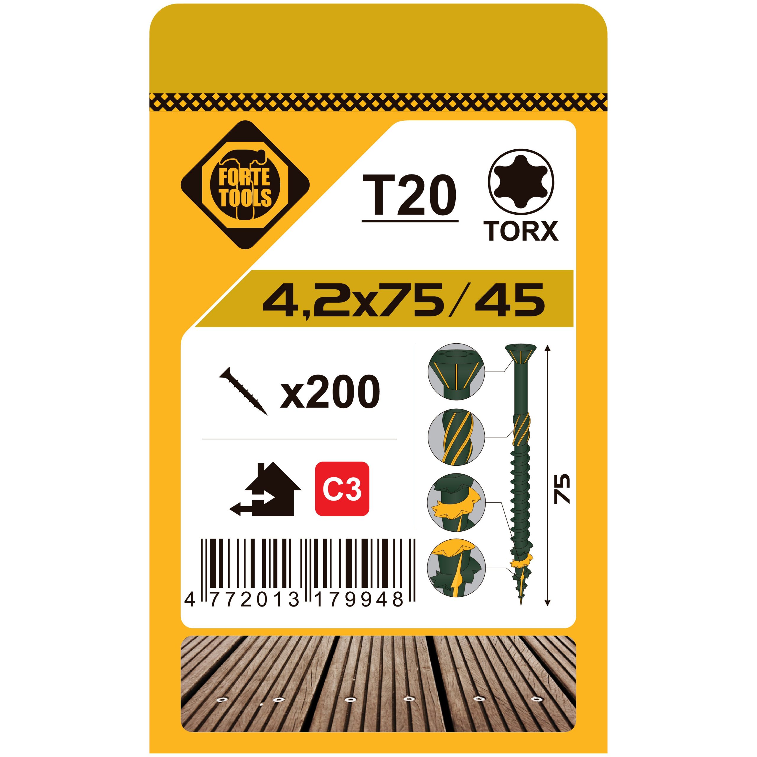 DECK SCREWS T20 4.2X75 GREEN (200)