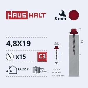 SKRŪV.PAŠ4,8X19 MET+EPDM RAL3011 15GB BL
