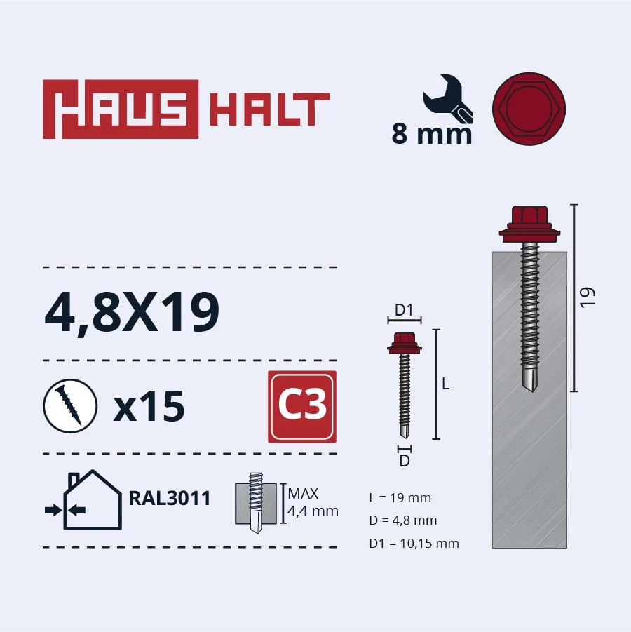 SKRŪV.PAŠ4,8X19 MET+EPDM RAL3011 15GB BL