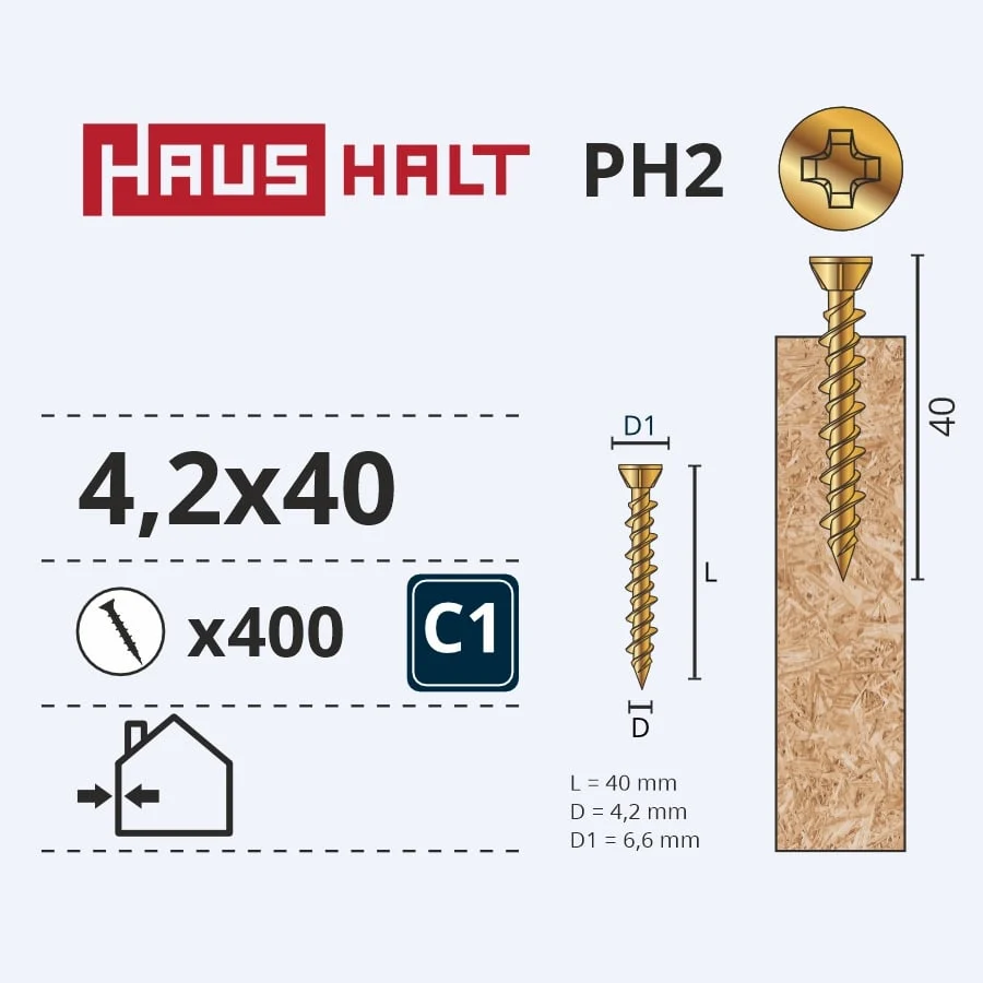 FINIERA SKRŪVE 4.2X40 CINKOTA 400GAB