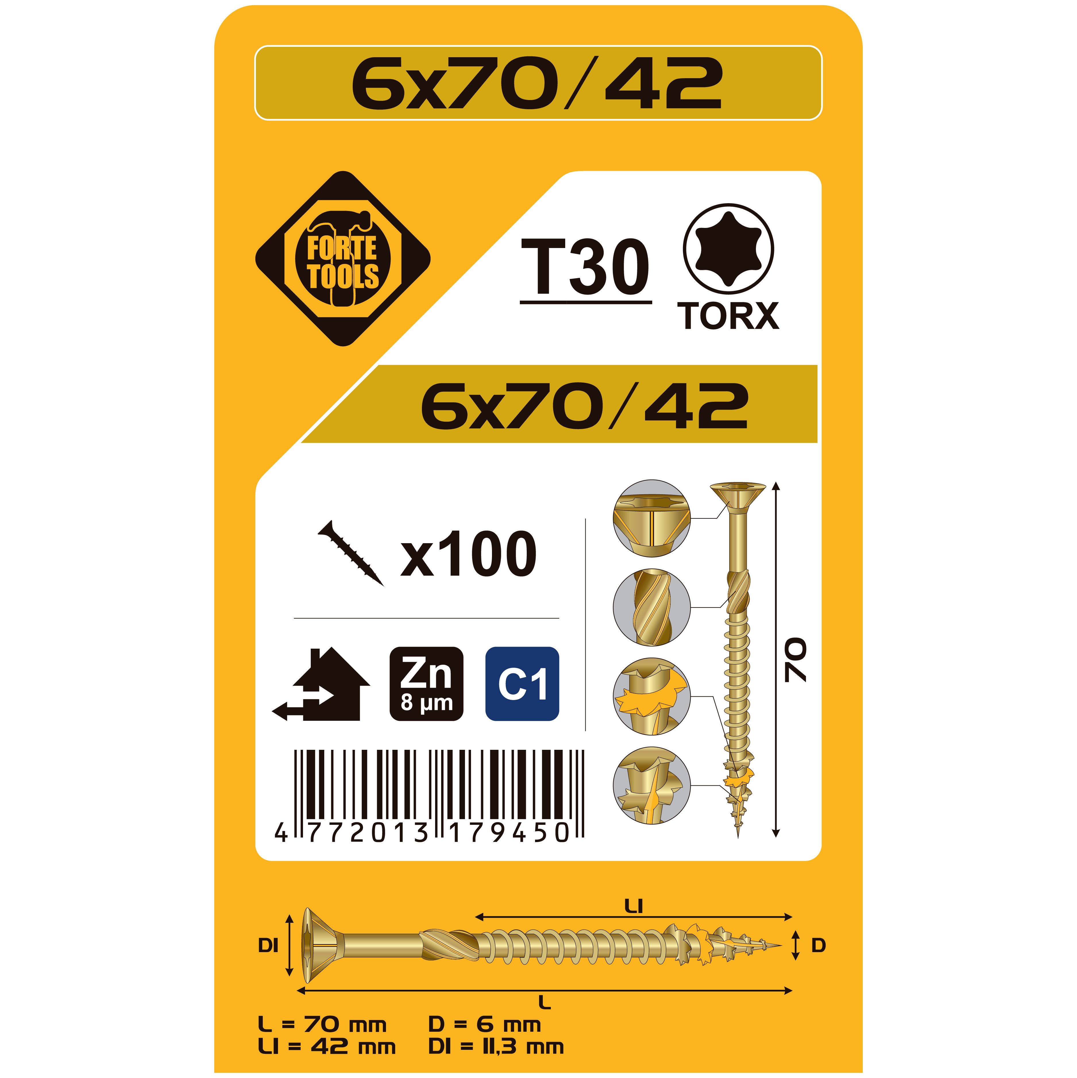 ДЕРЕВЯНЫЙ ВИНТ T30 6.0X120/72 ЧЕРНЫЙ ЦИНК 100ШТ