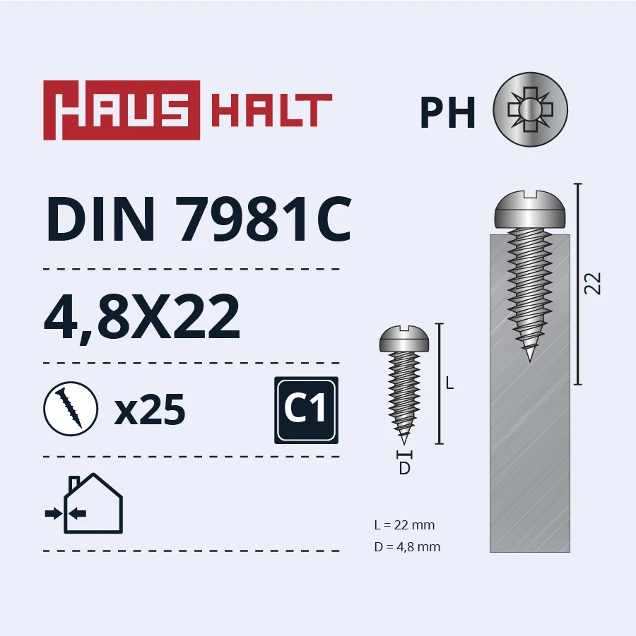 ВИНТ САМОРЕЗ.4.8X22 DIN7981C ZN 25ШТ БЛ