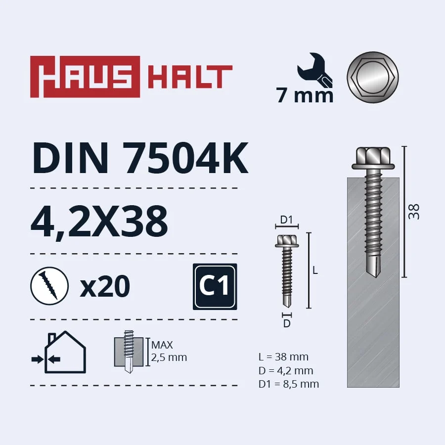SKRŪVE PAŠGR.4,2X38 DIN7504K ZN 20GAB BL