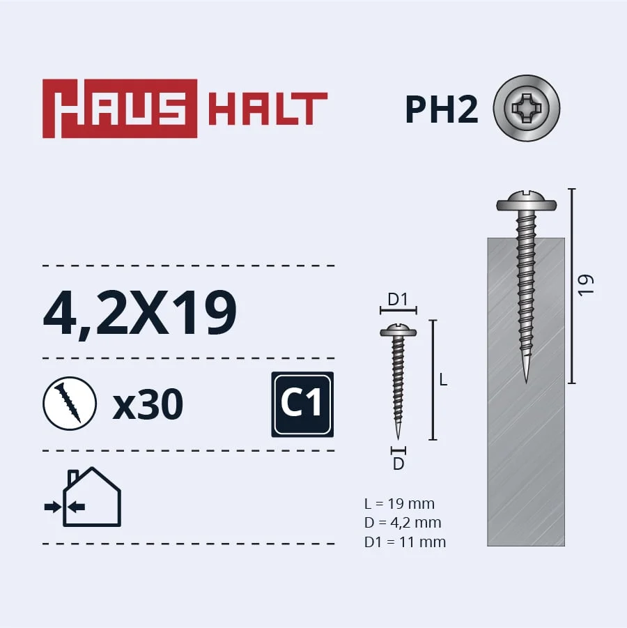 SELF-TAPPING SCREW 4.2X19 MET ZN 30PCS BL