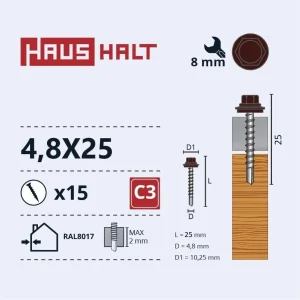 SKRŪVES 4.8X25 KOKS+EPDM RAL8017M1 15GAB