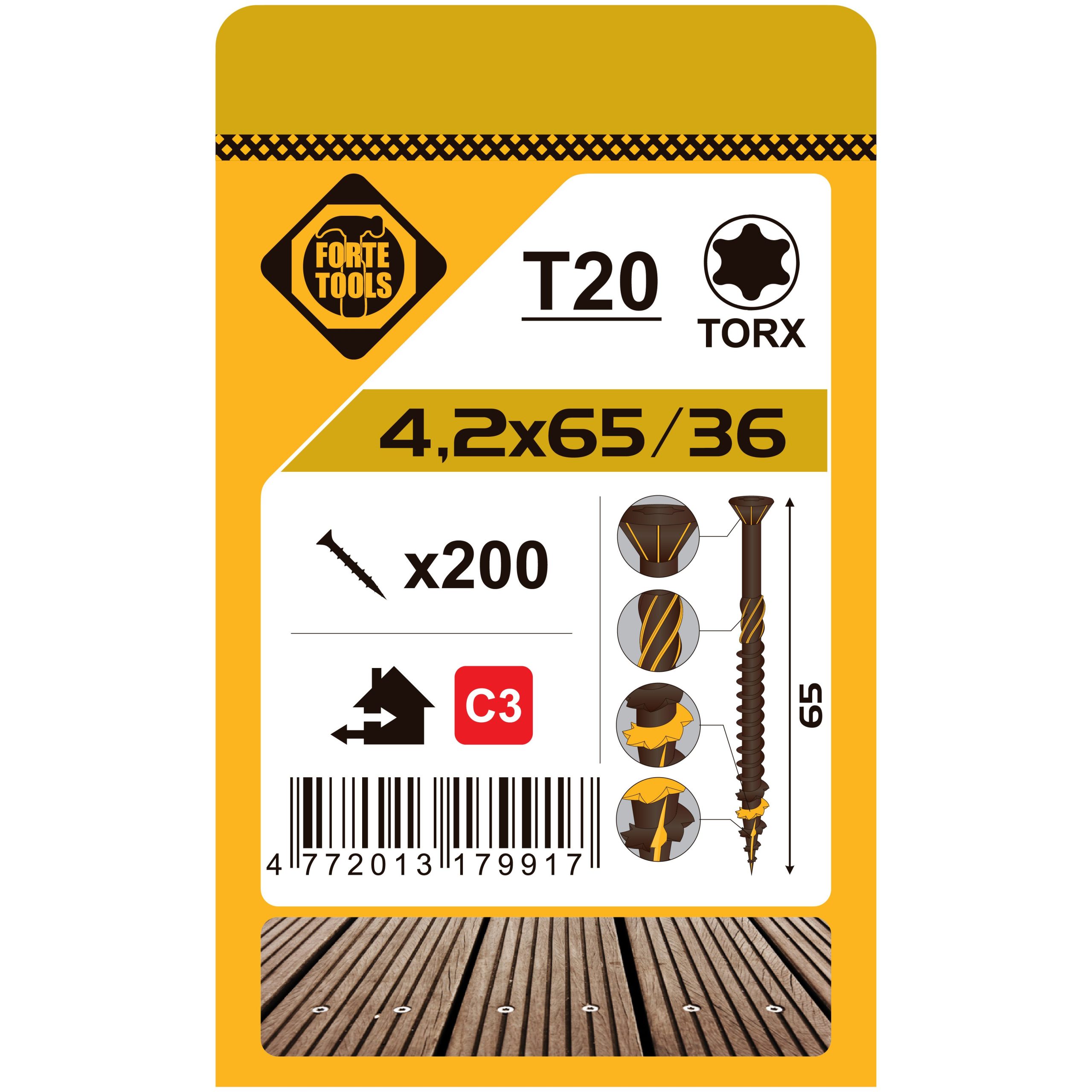 TERRACE SCREWS T20 4.2X65 BROWN (200)