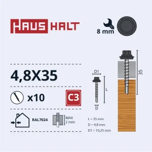 SKRŪV.PAŠ4,8X35KOKA+EPMD RAL7024 10GB BL
