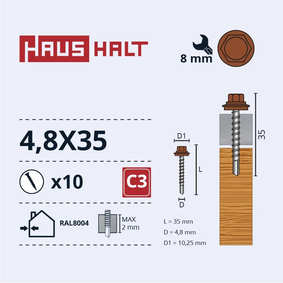 SKRŪV.PAŠ4,8X35KOKA+EPMD RAL8004 10GB BL