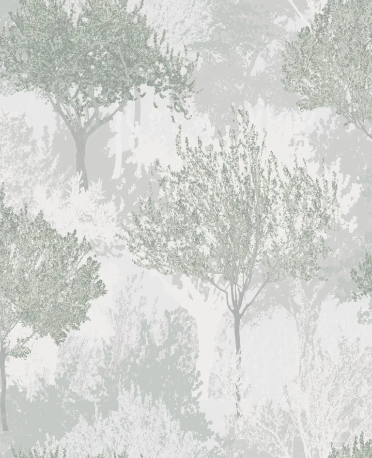 WALLPAPER VIN. 119560 WHITE GREEN SPARKLING TREES