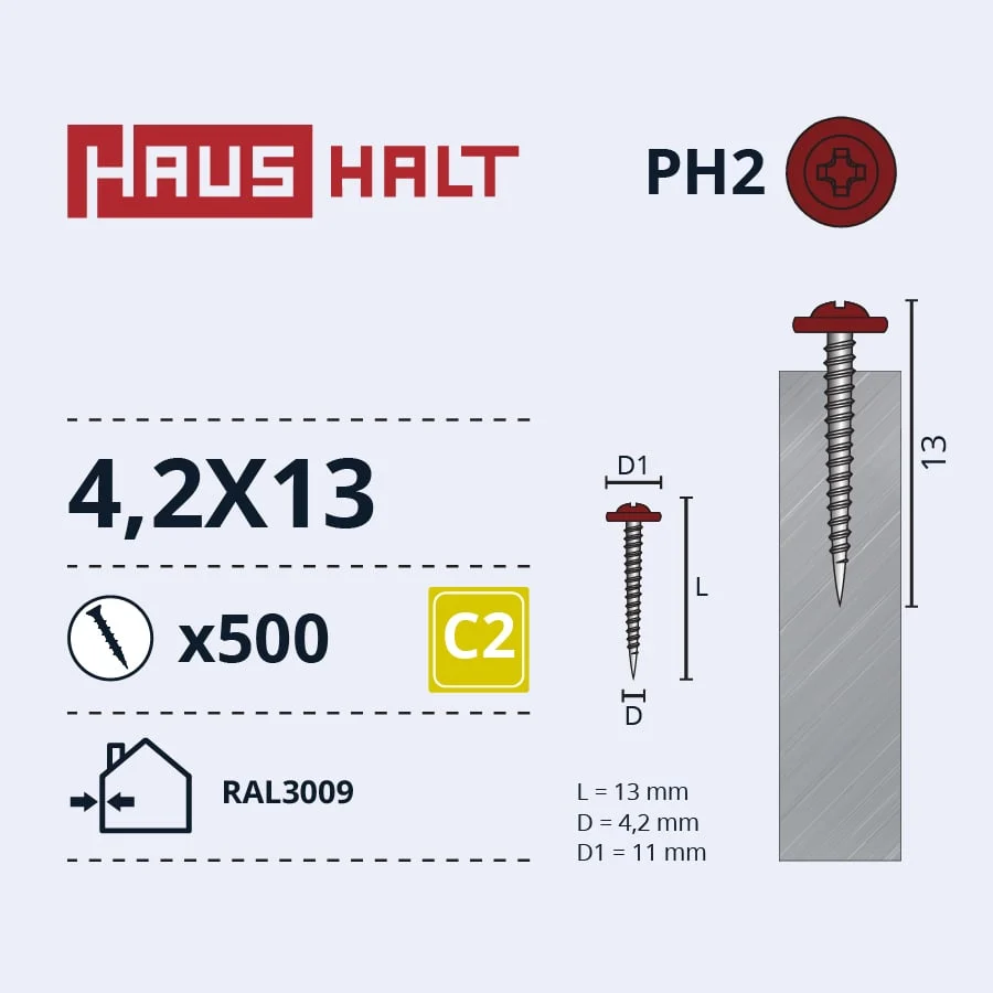 SKRŪVE PAŠGRIEZ 4,2X13 MET RAL3009 (500)