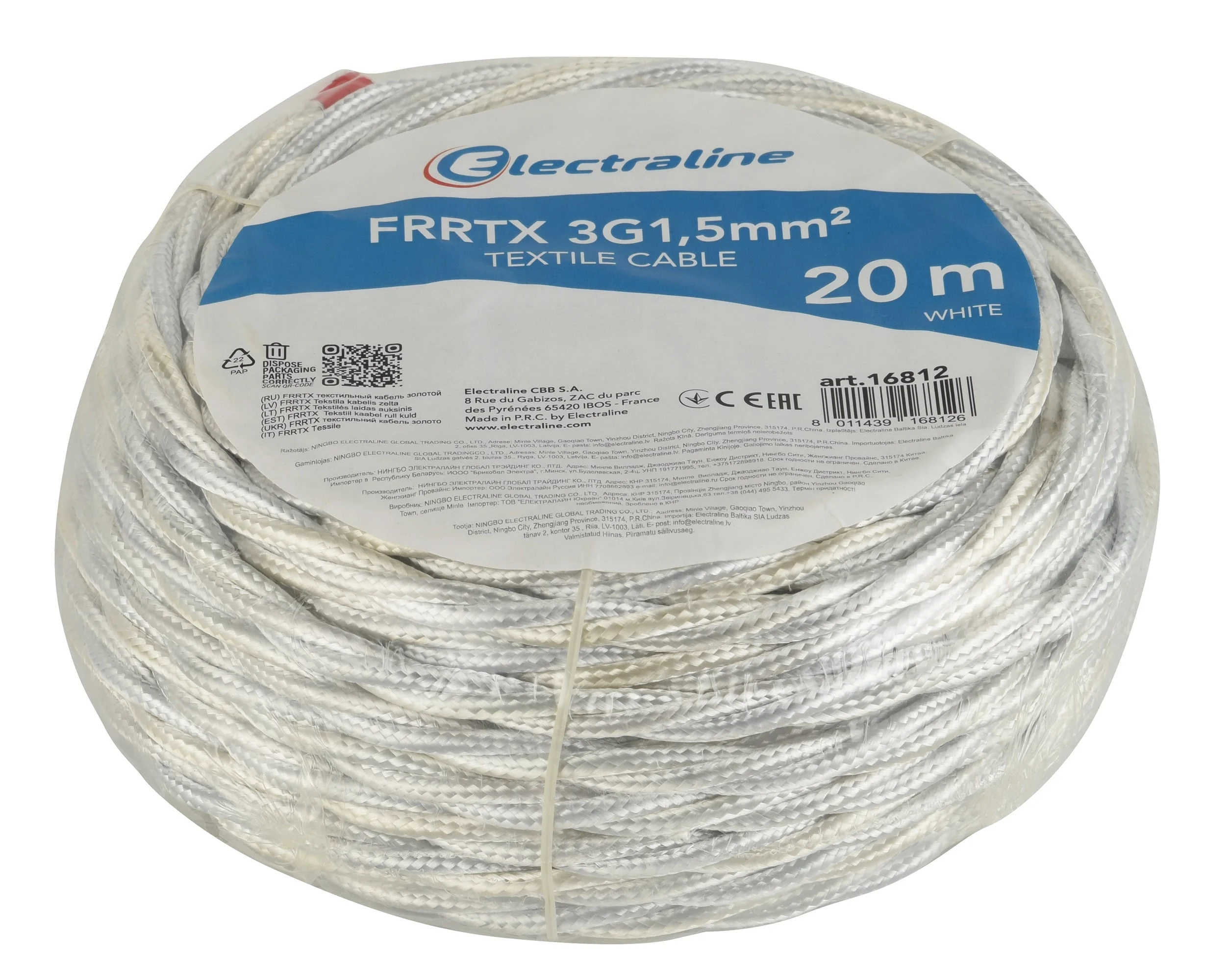 KABELIS RETRO FRRTX 3X1,5 BALTS 20M