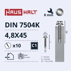 SKRŪVE PAŠGR.4,8X45 DIN7504K ZN 10GAB BL