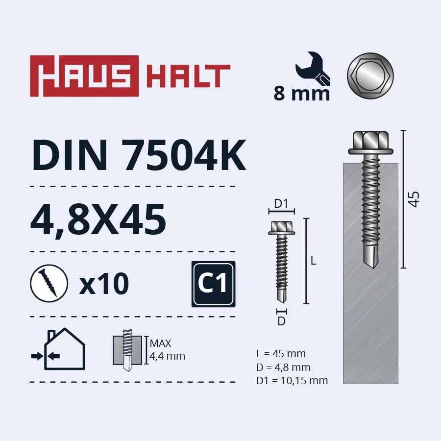 SKRŪVE PAŠGR.4,8X45 DIN7504K ZN 10GAB BL