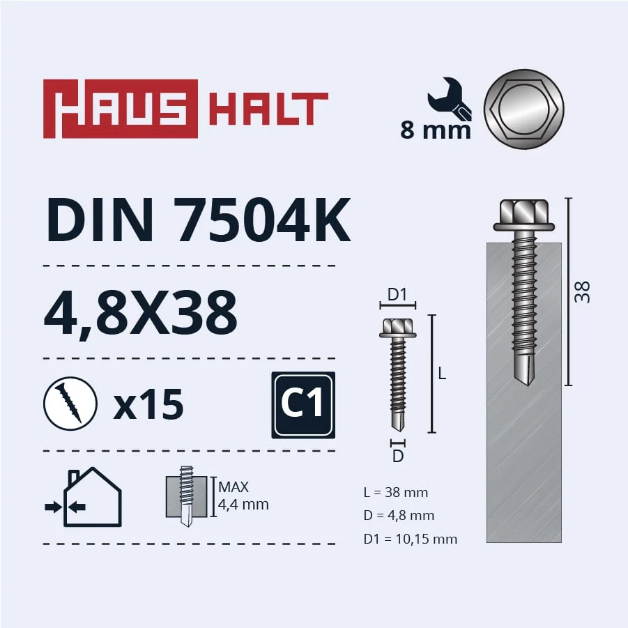 SKRŪVE PAŠGR.4,8X38 DIN7504K ZN 15GAB BL