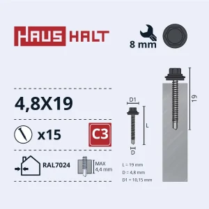 SKRŪV.PAŠ4,8X19 MET+EPDM RAL7024 15GB BL