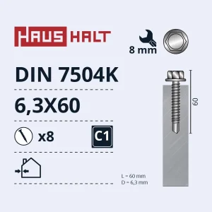 SKRŪV.PAŠG.6.3X60 MET DIN7504K ZN 8GB BL