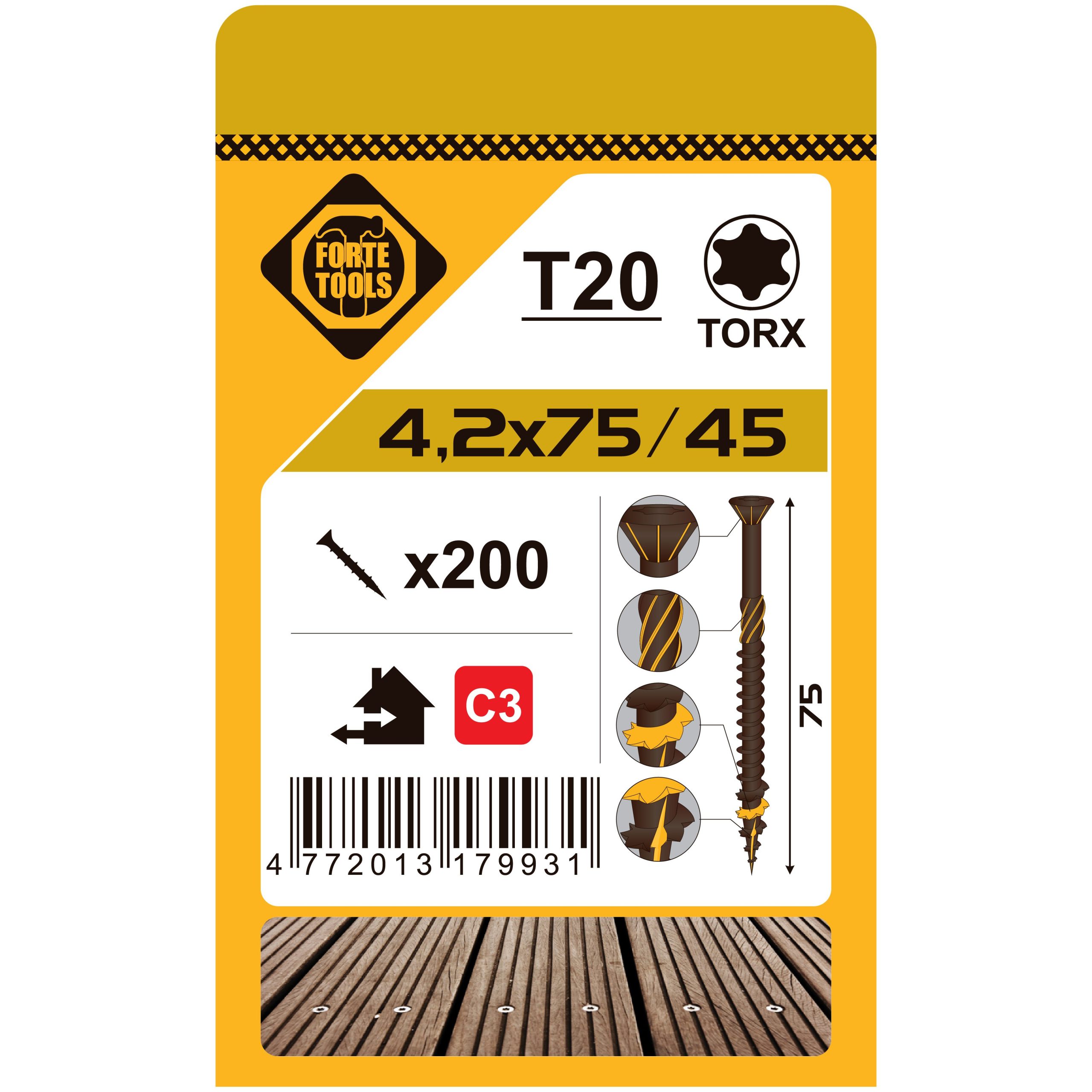 TERASES SKRŪVES T20 4.2X75 BROWN (200)