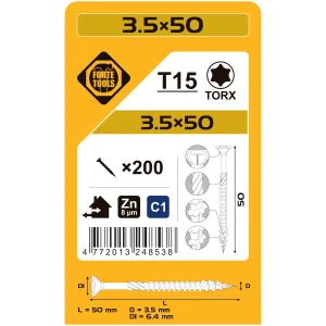 ДЕРЕВЯННЫЕ ВИНТЫ 3.5X50 MM ZN TX15 200 ШТ.