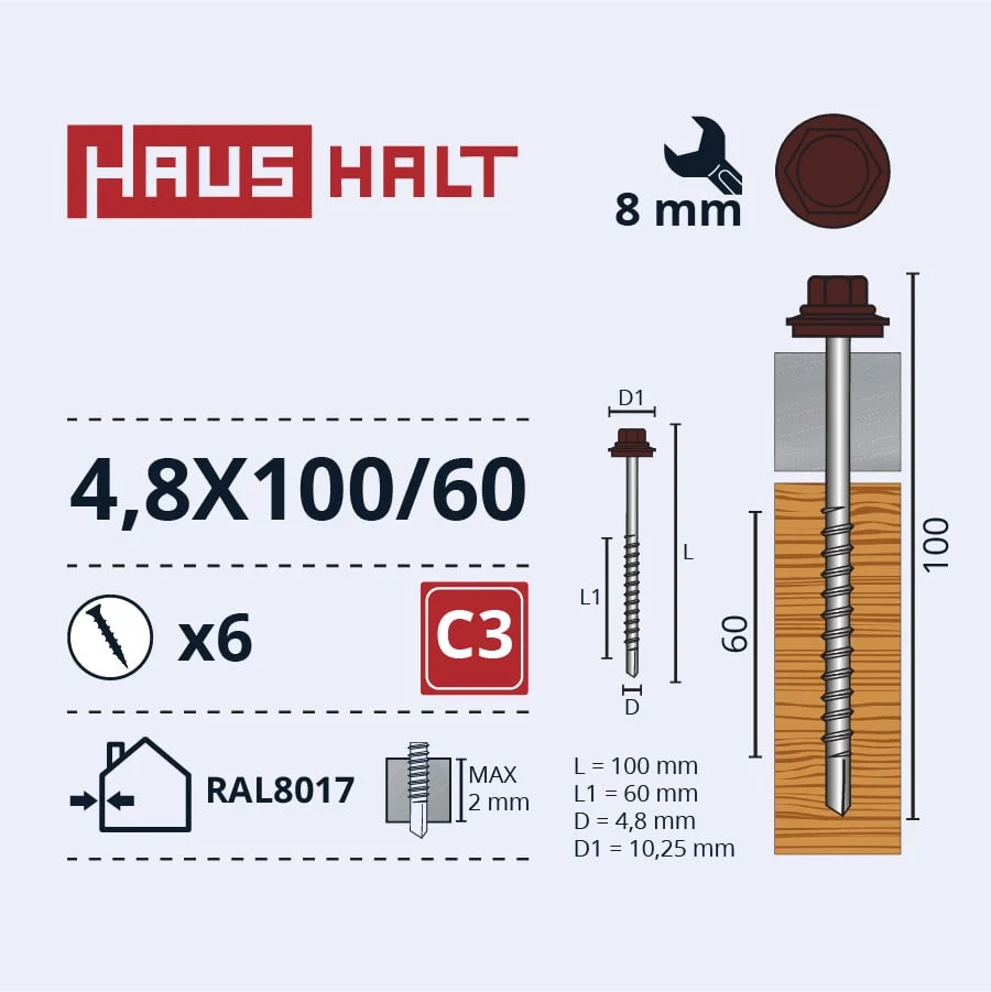 SKRŪV.PAŠ4,8X100 KOK+EMPD RAL8017 6GB BL