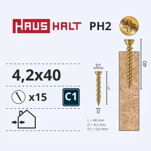 FINIERA SKRŪVE 4.2X40 CINKOTA 15GAB