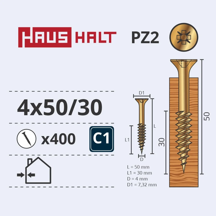 ВИНТ ДЕРЕВЯННЫЙ 4.0X50/30 ЖЕЛТ ЗН (400)