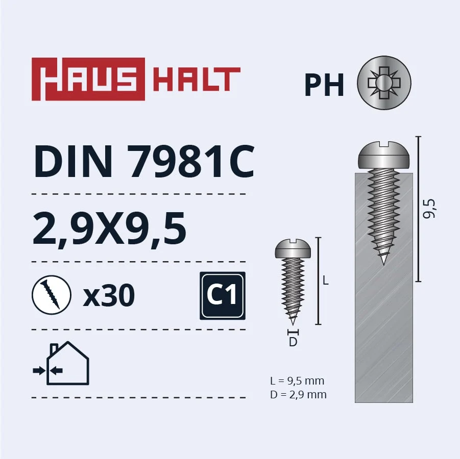 SCREW SELF-TAPPING 2.9X9.5 DIN7981C ZN 30PCS BL