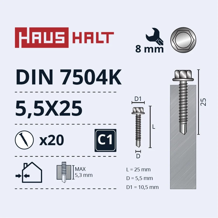 SKRŪVE PAŠGR.5,5X25 DIN7504K ZN 20GAB BL