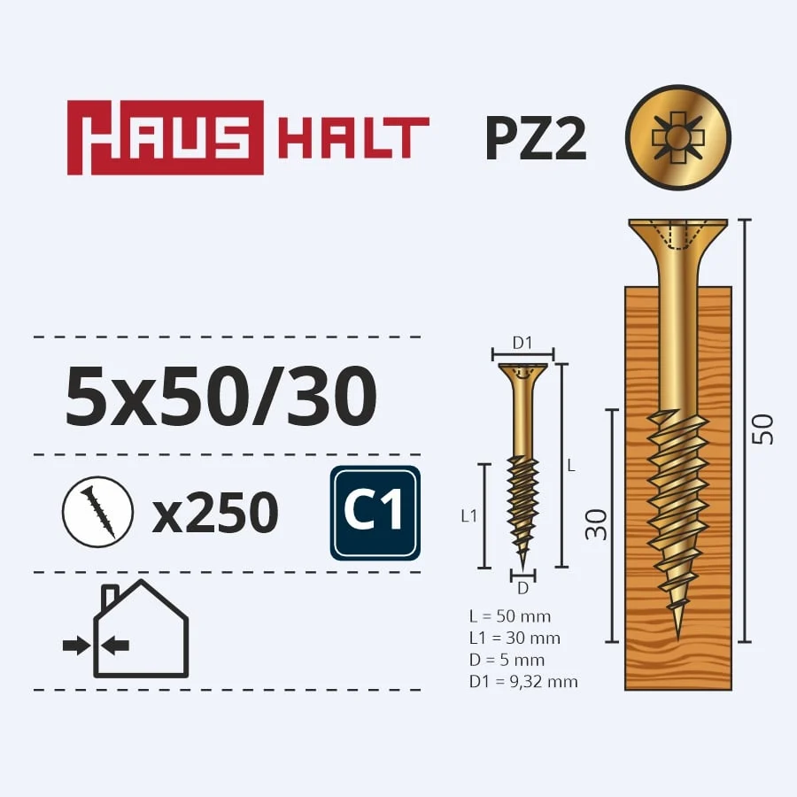 SKRŪVE KOKA 5.0X50/30 DZELT ZN (250)