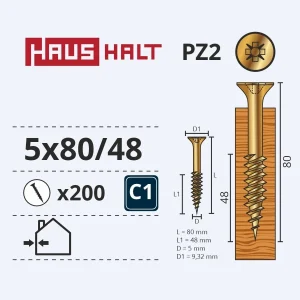 SKRŪVE KOKA 5.0X80/48 DZELT ZN (200)