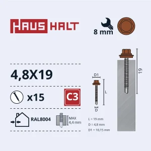 SKRŪV.PAŠ4,8X19 MET+EPDM RAL8004 15GB BL