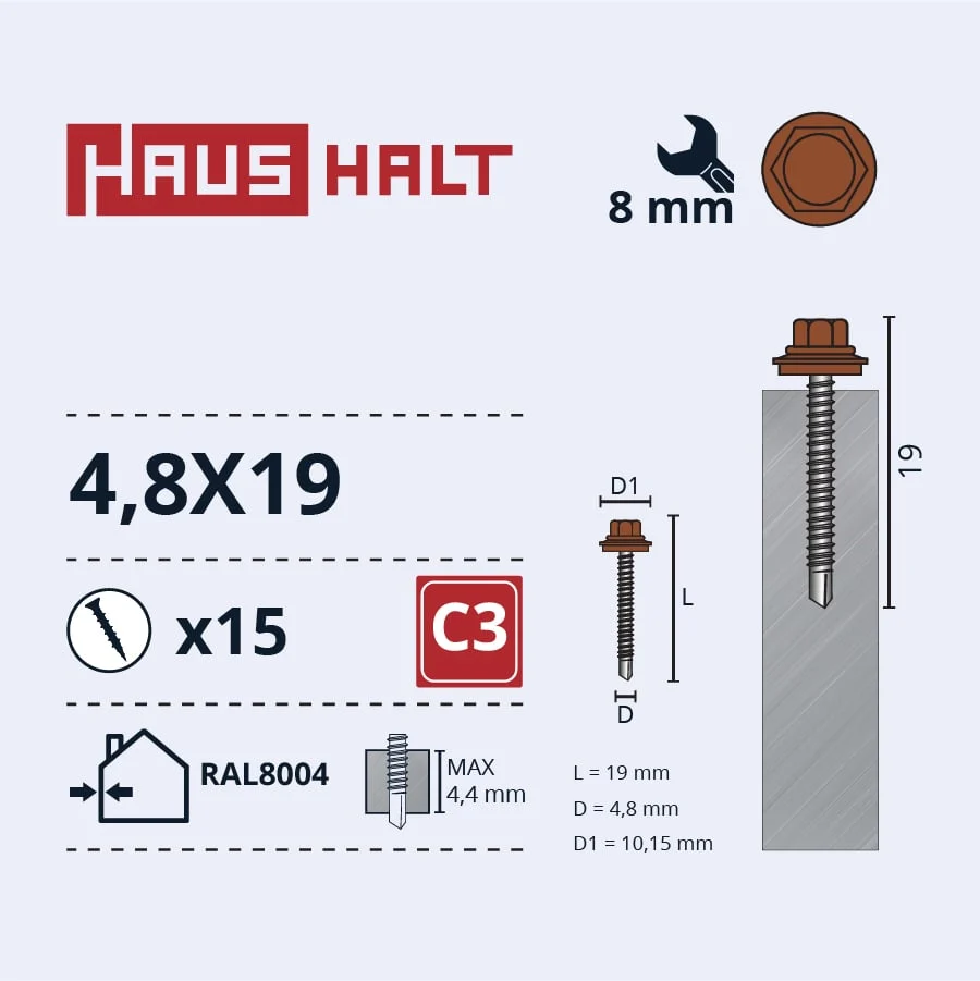 SKRŪV.PAŠ4,8X19 MET+EPDM RAL8004 15GB BL
