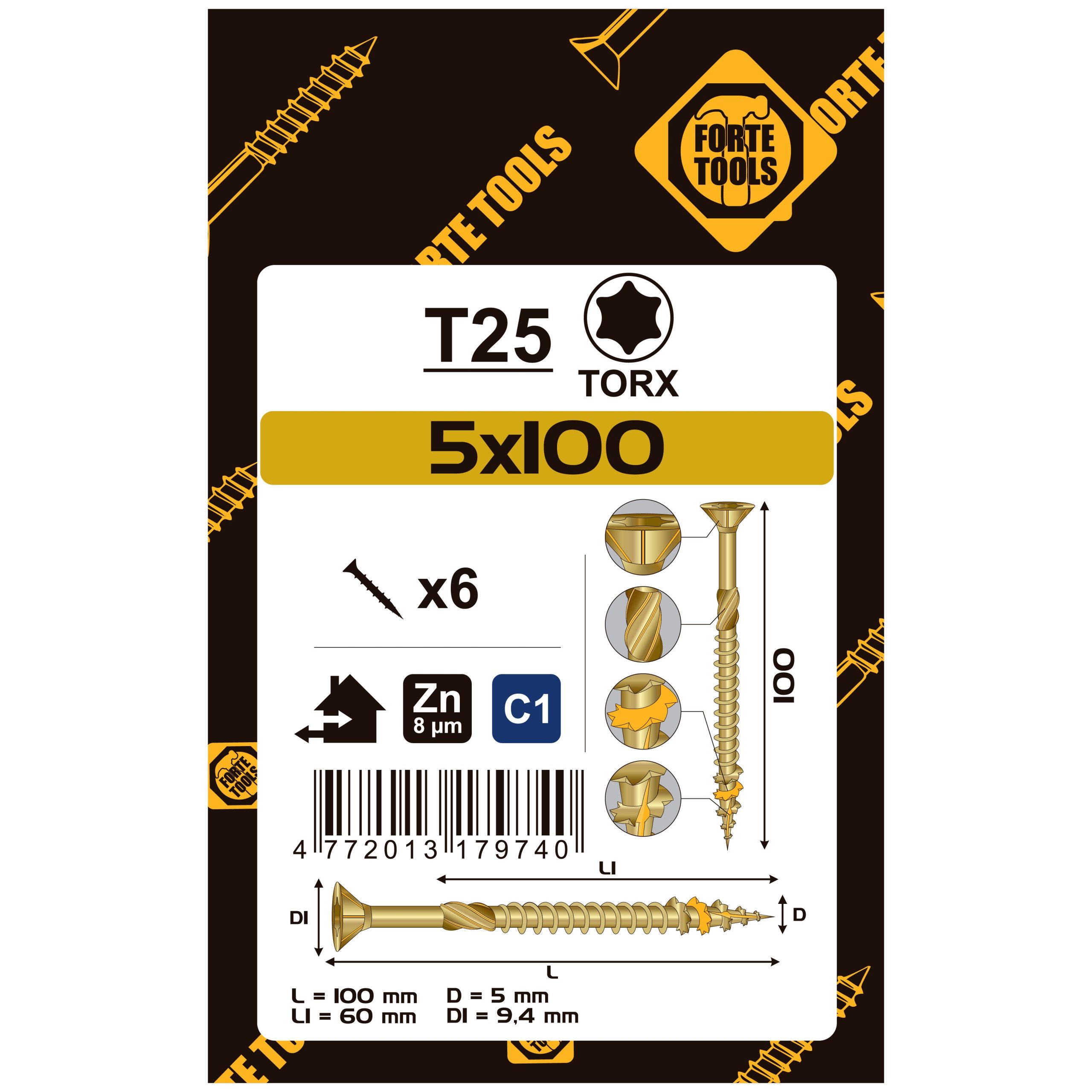 SKRŪVE KOKAM SCR T25 5.0X100/60 YELL ZN6
