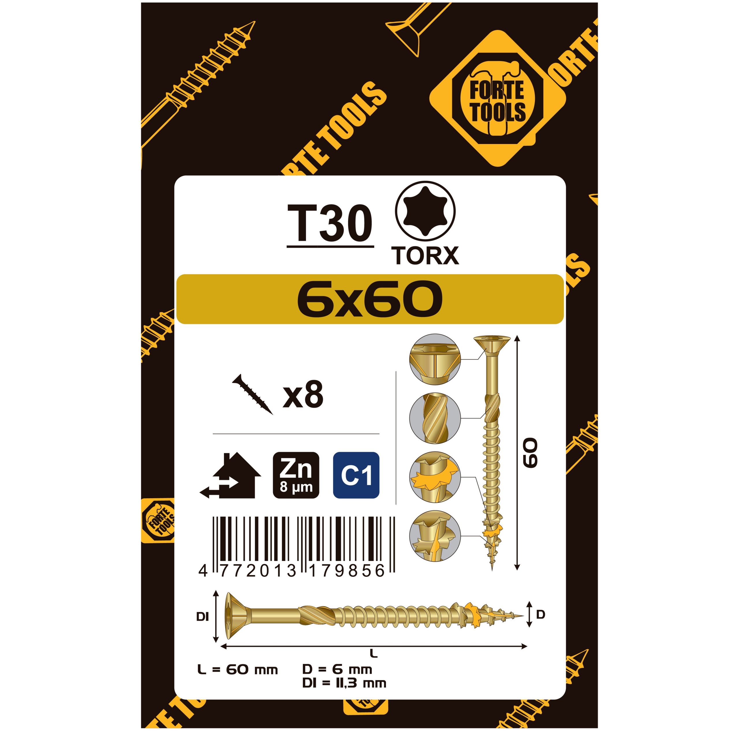 ВИНТ ДЛЯ ДЕРЕВА SCR T30 6.0X60 YELL ZN8PCS