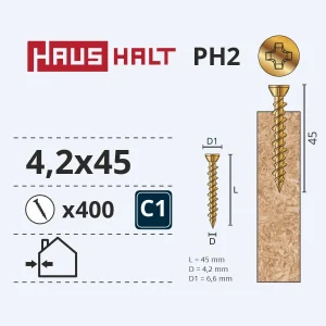 FINIERA SKRŪVE 4.2X45 CINKOTA 400GAB