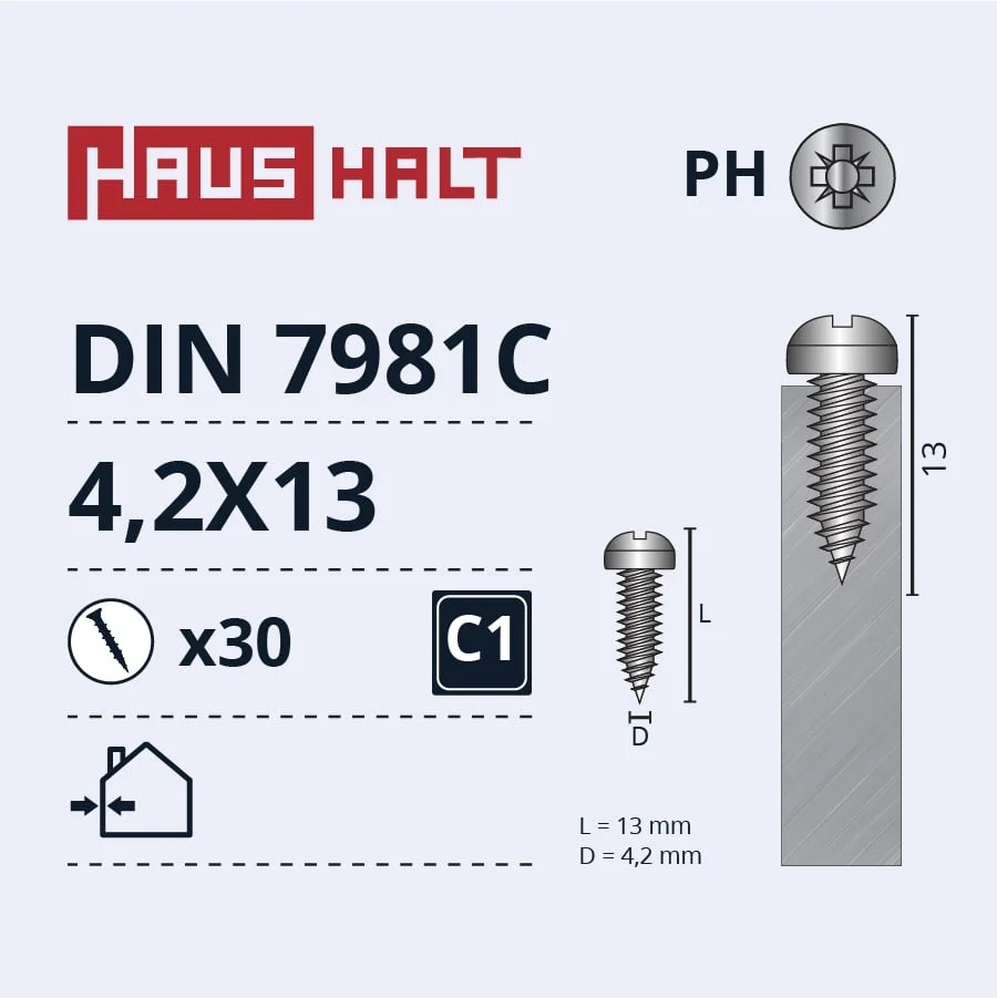 КРЕПЛЕНИЕ С НЭП.4.2X13 DIN7981C ZN 30ШТ БЛ